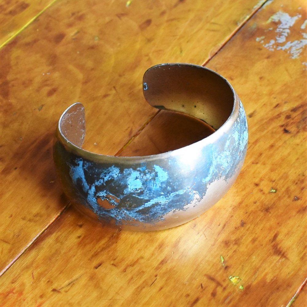 Handcrafted Solid Brass Verdigris Cuff Bracelet - image 3